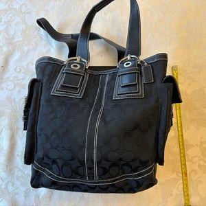 Coach black canvas shoulder tote bag